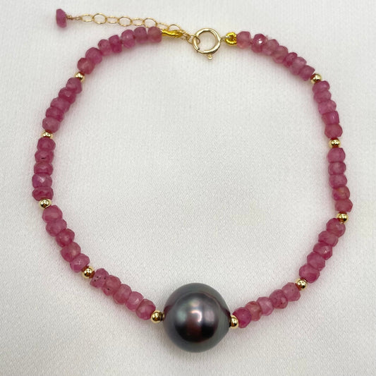 Pink Sapphire Tahitian Pearl Bracelet