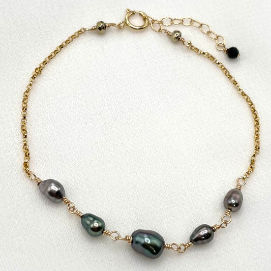 Dark Tahitian Keshi Pearl Bracelet