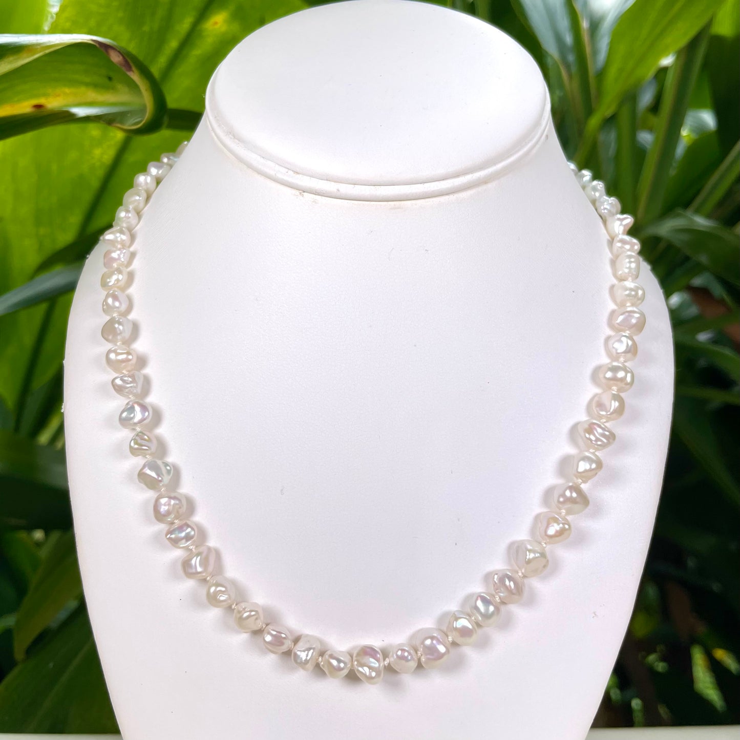 White Keshi Pearl Strand