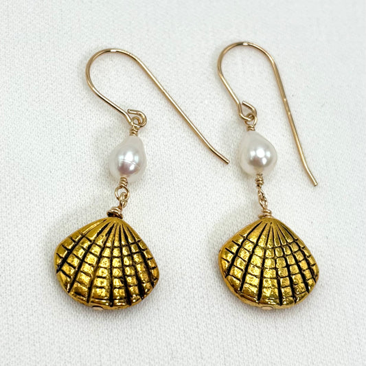 White Pearl Seashell Earrings