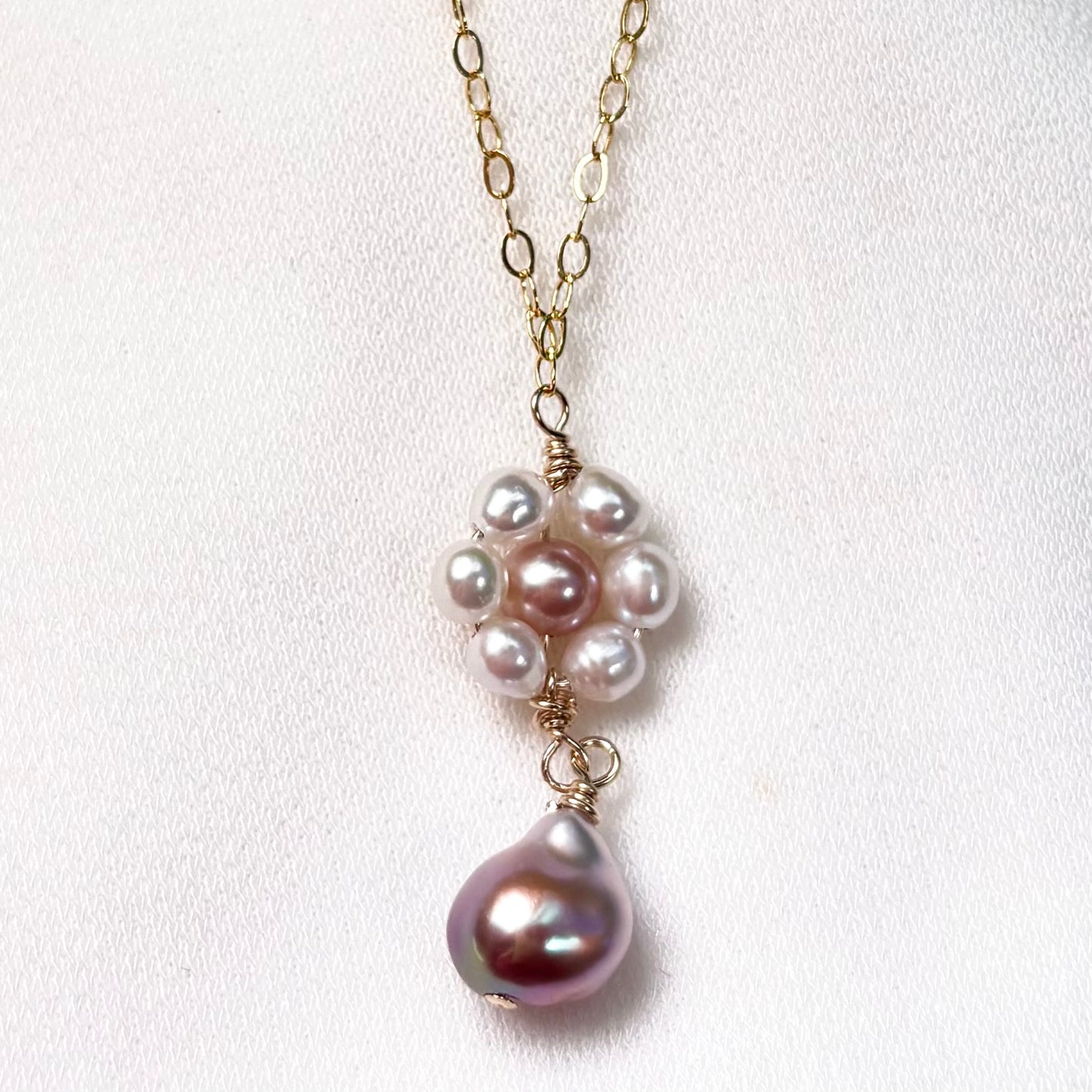 Purple Keshi Pearl Daisy Necklace