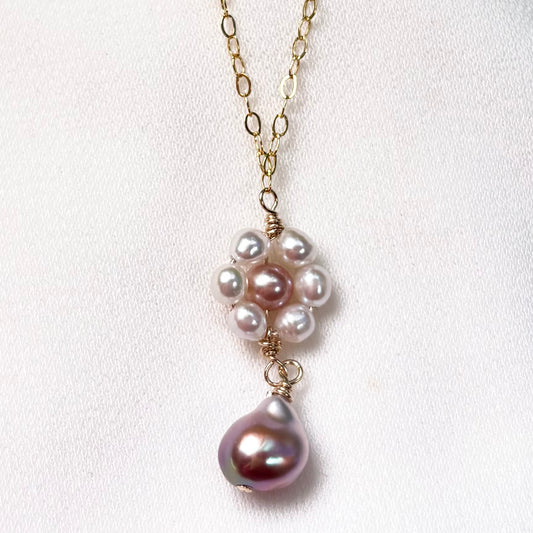 Purple Keshi Pearl Daisy Necklace