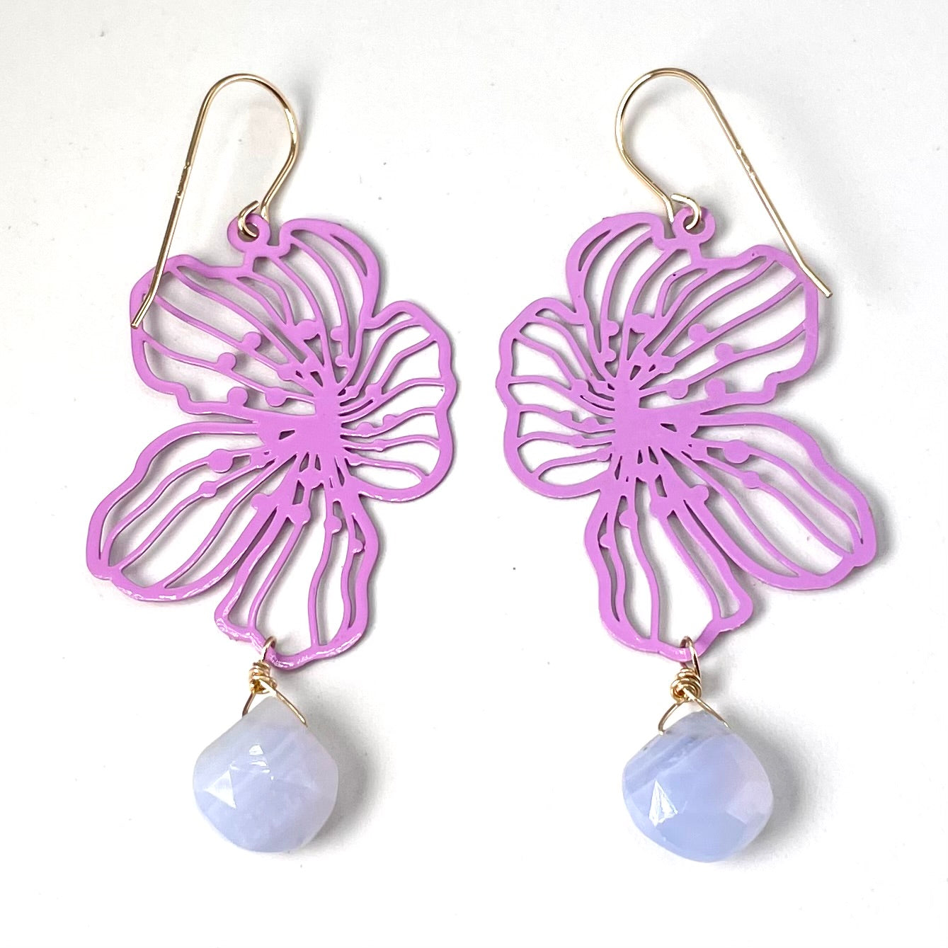 Lilac Flower Lace Agate Earrings