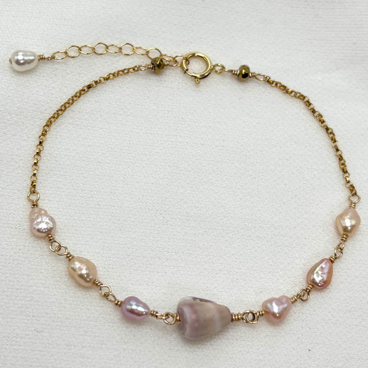 Pink Keshi Pearl Cone Shell Bracelet