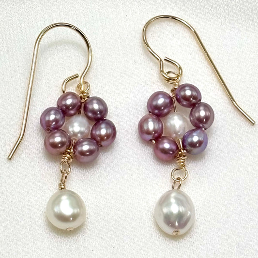 Purple Keshi Daisy Earrings