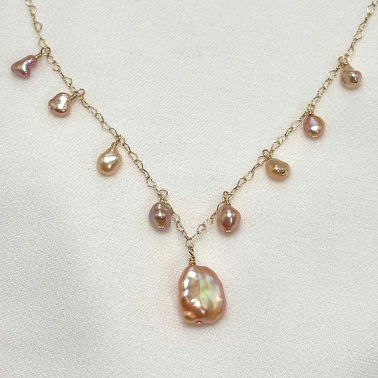 Peach Keshi Pearl Charm Necklace