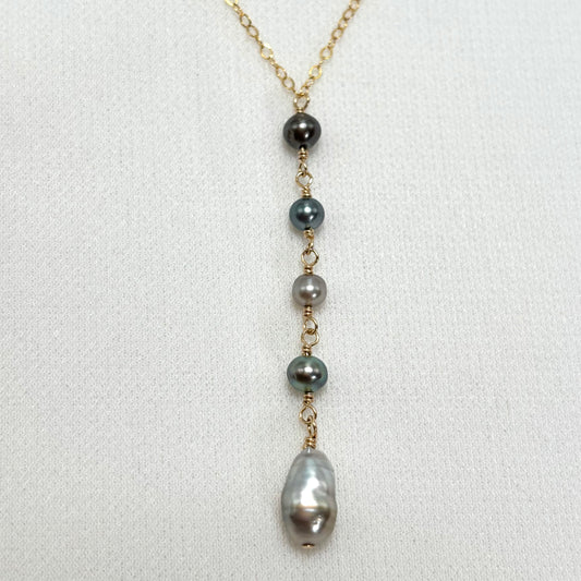 Multi Color Tahitian Keshi Pearl Drop Necklace