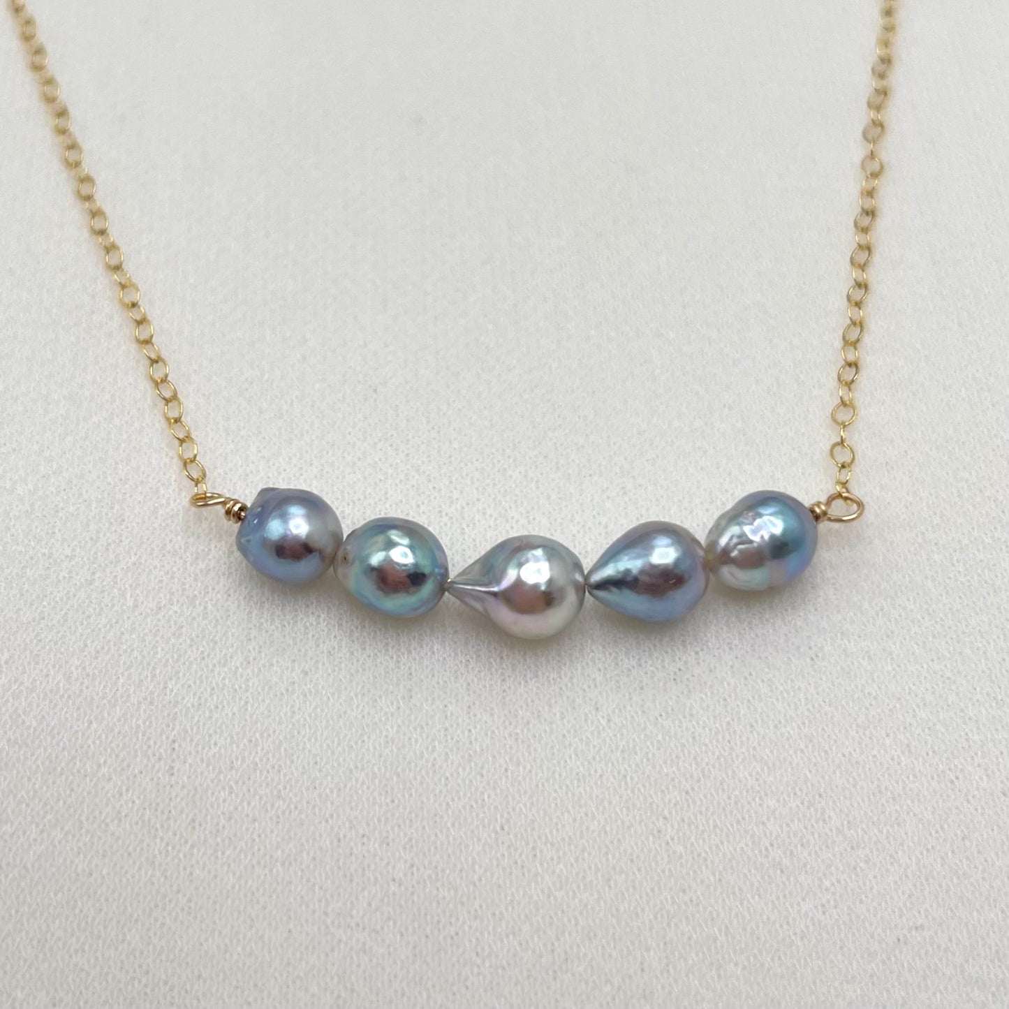 Blue Akoya Pearl Bar Necklace