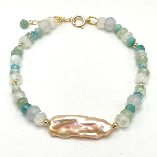 Peach Keshi Tropical Bracelet