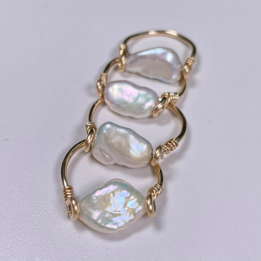 White Keshi Pearl Ring