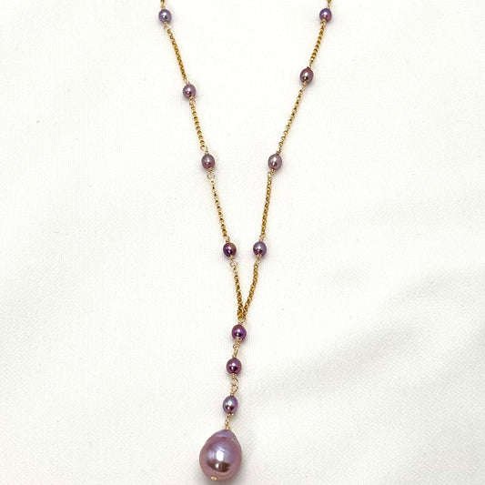 Purple Keshi Pearl Drop Necklace