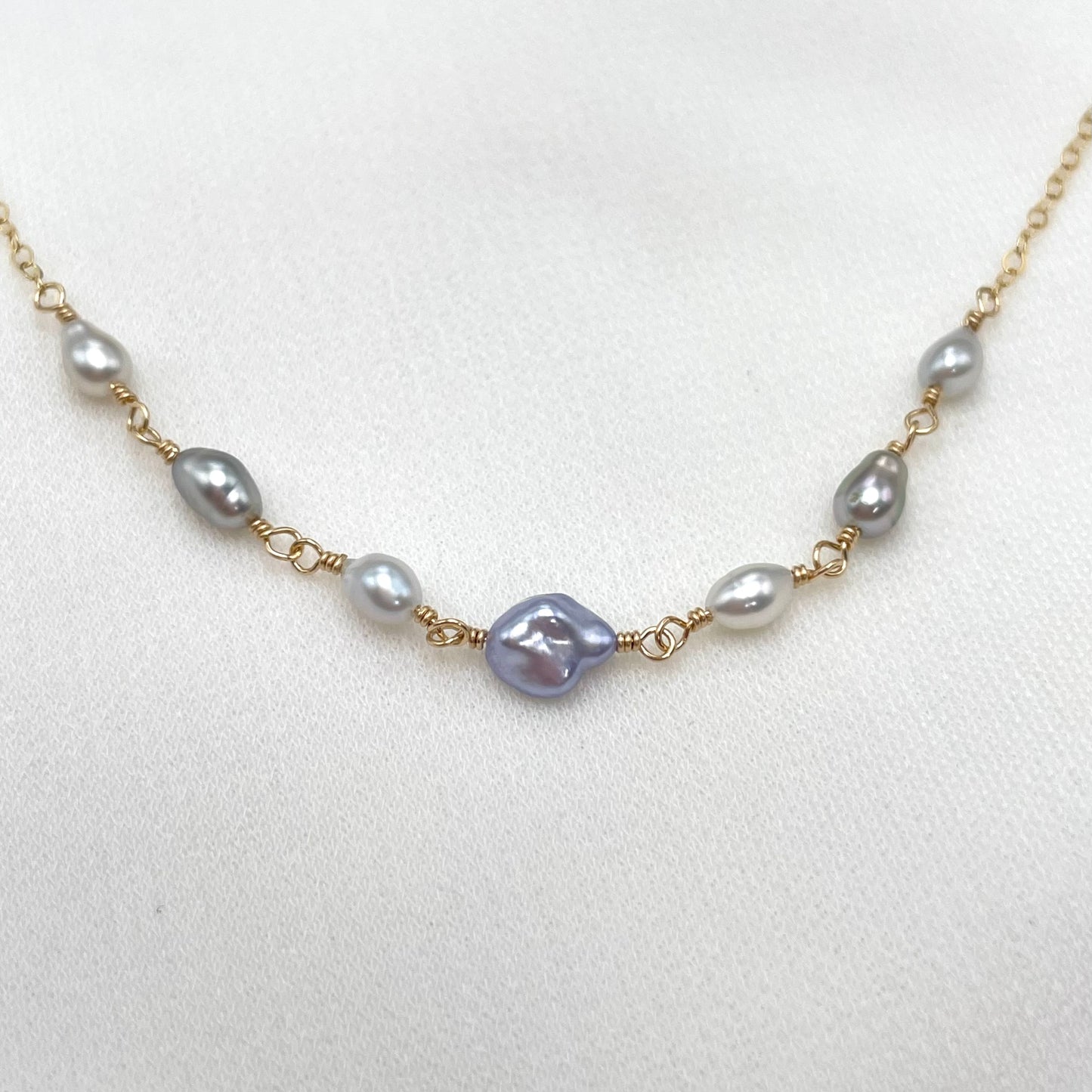 Periwinkle Silver Tahitian Keshi Pearl Necklace