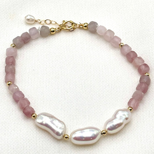 Rose Quartz White Keshi Bracelet