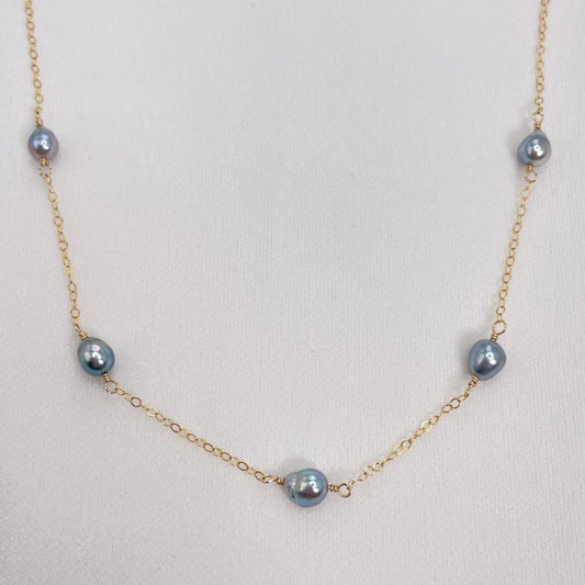 Blue Akoya Pearl Love Necklace