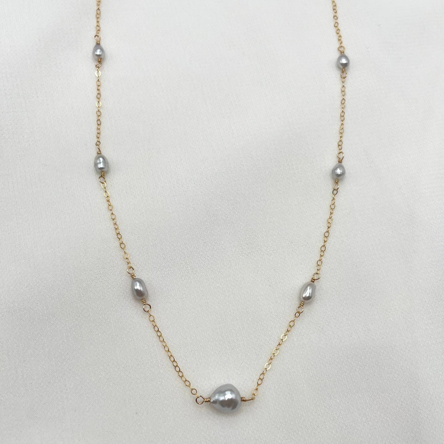 Silver Tahitian Keshi Pearl Necklace