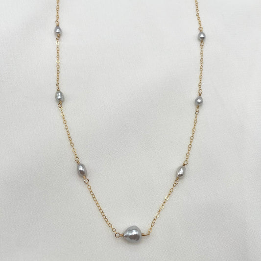 Silver Tahitian Keshi Pearl Necklace