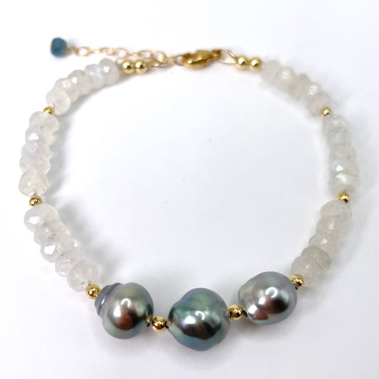 Moonstone Peacock Tahitian Pearl Bracelet