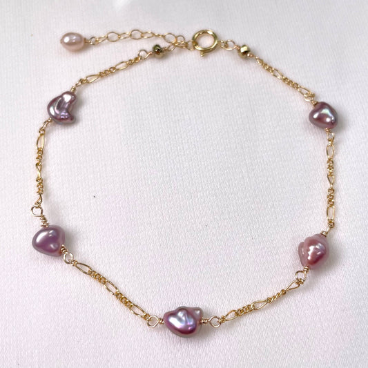 Purple Keshi Pearl Love Bracelet