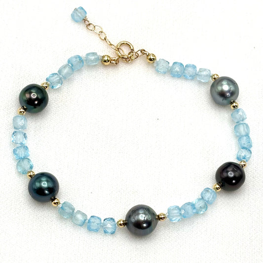 Blue Topaz Tahitian Pearl Bracelet