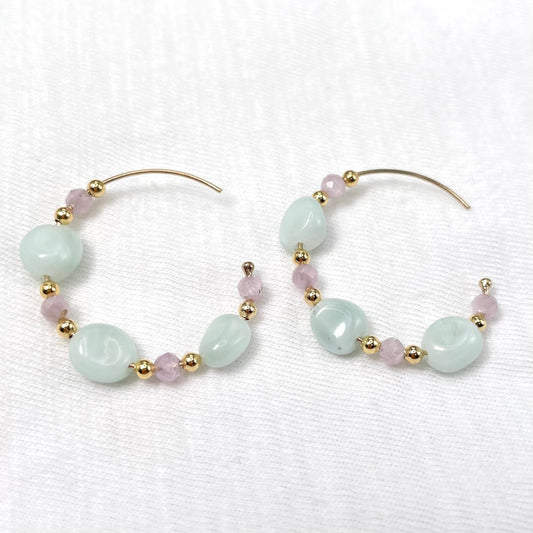 Green Moonstone Kunzite Hoop Earrings