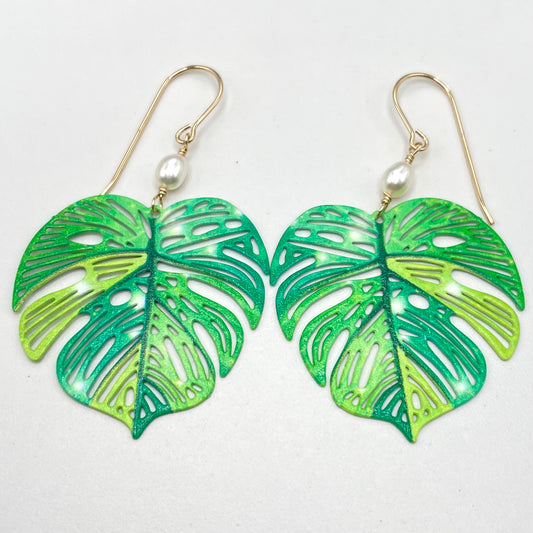 Green Monstera Earrings