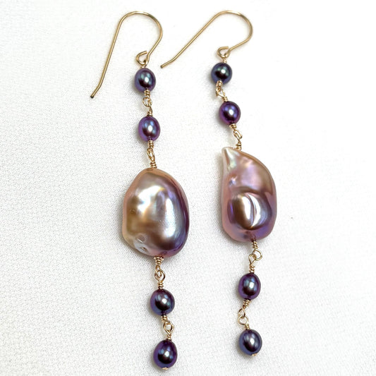 Dark Purple Keshi Pearl Drop Earrings