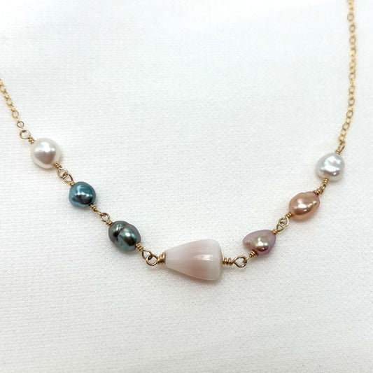 Ombré Keshi Pearl Cone Shell Necklace