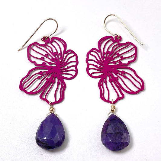 Magenta Flower Charoite Earrings