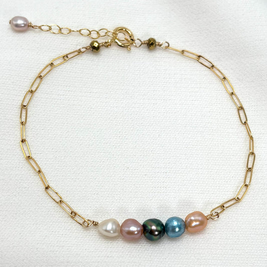 Rainbow Keshi Pearl Bar Bracelet