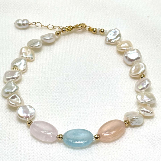 Sunset Aquamarine Keshi Pearl Bracelet