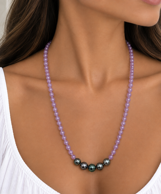 Lavender Jade Tahitian Pearl Jewel Strand Necklace