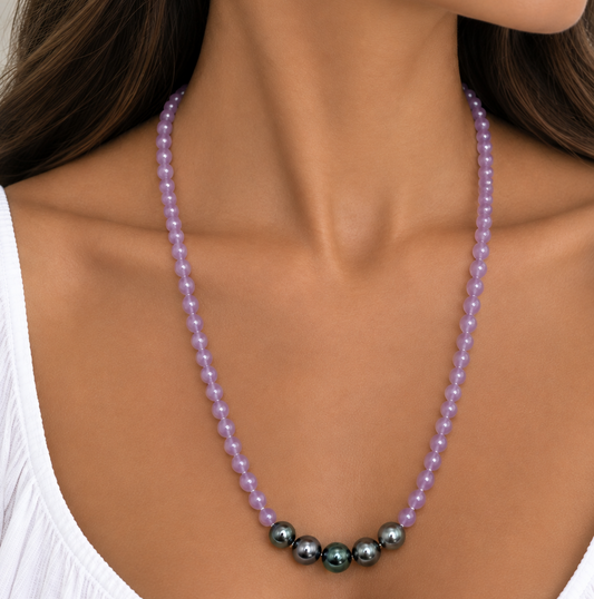 Lavender Jade Tahitian Pearl Jewel Strand Necklace
