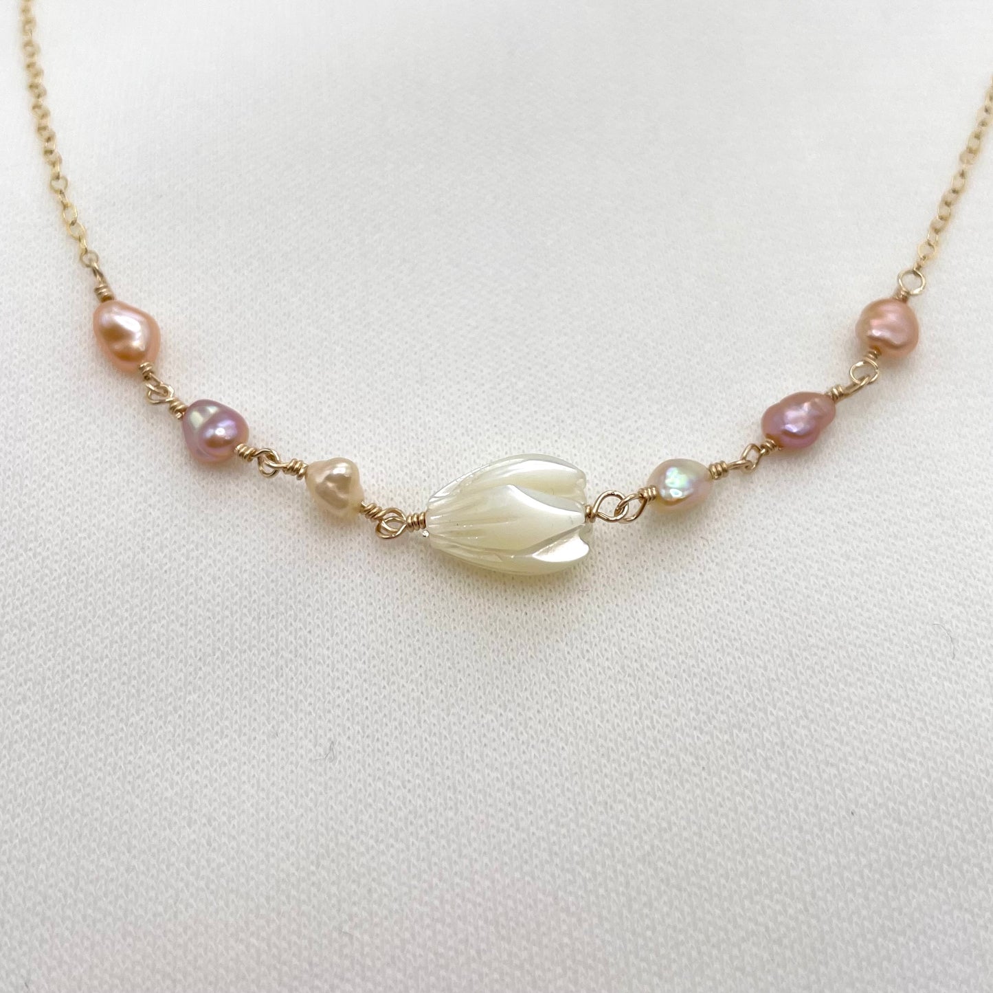 Pink Keshi Pearl Pikake Necklace