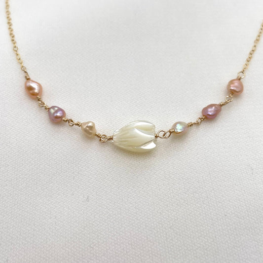 Pink Keshi Pearl Pikake Necklace