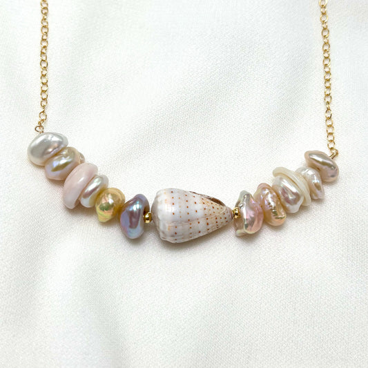 Abbreviated Cone Shell Keshi Pearl Necklace