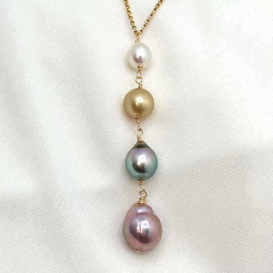 Pastel Rainbow Pearl Drop Necklace
