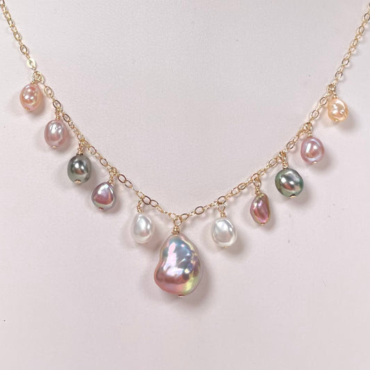 Keshi Pearl Charm Necklace