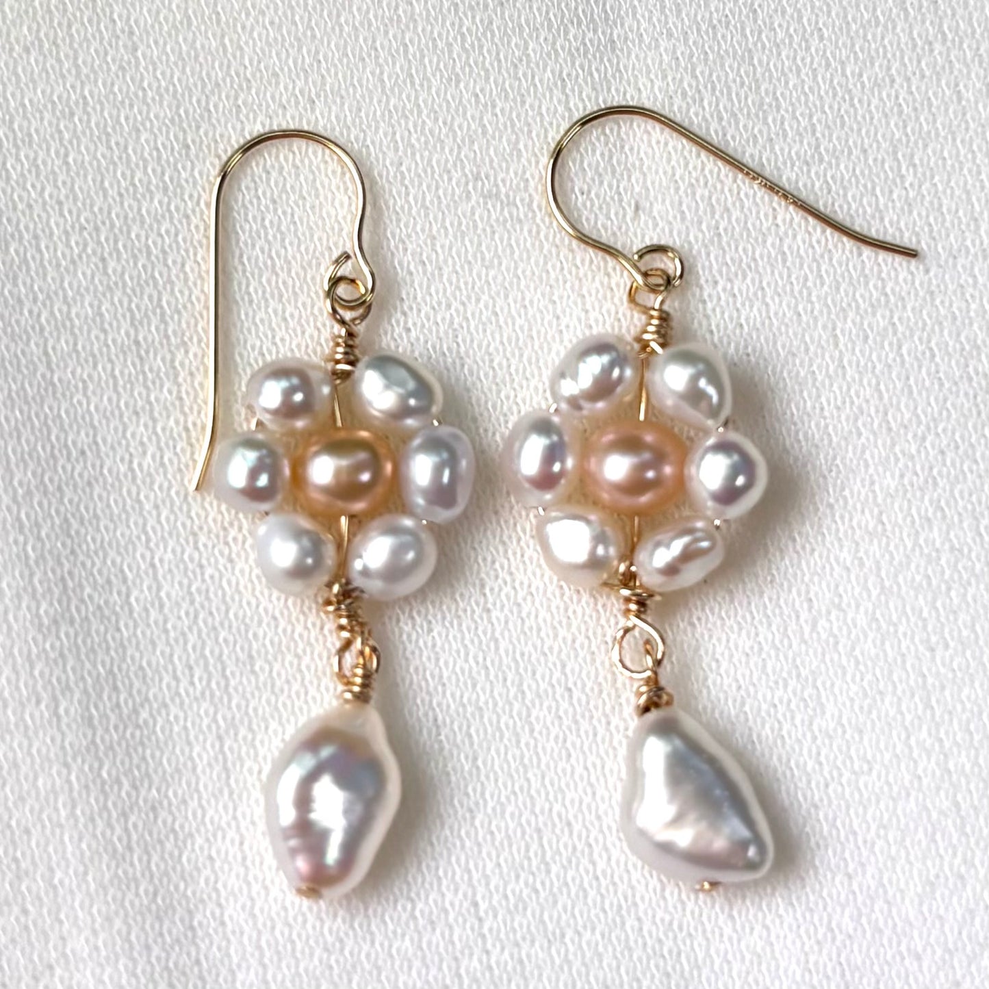 White Keshi Pearl Daisy Earrings