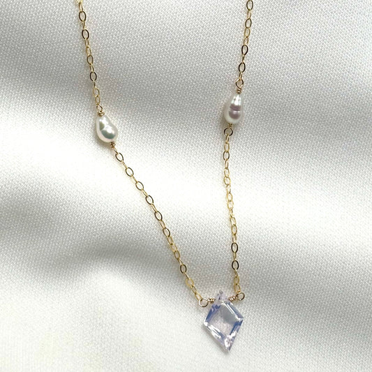 Lavender Quartz White Pearl Necklace