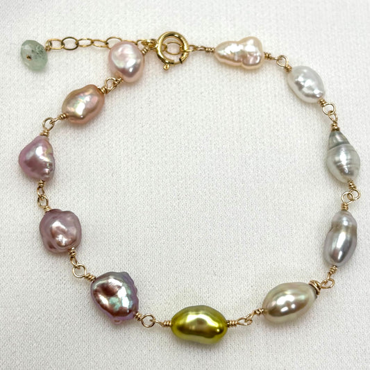 Pastel Rainbow Keshi Pearl Bracelet
