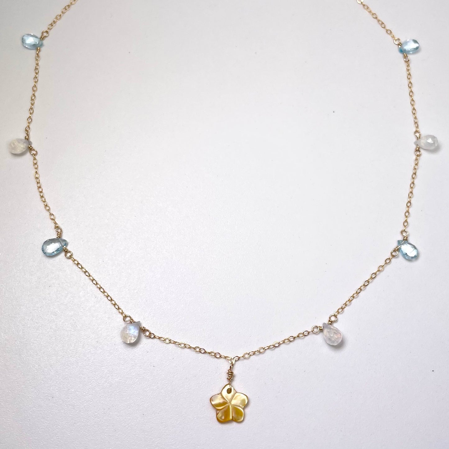 Blue Topaz Moonstone Pua Necklace