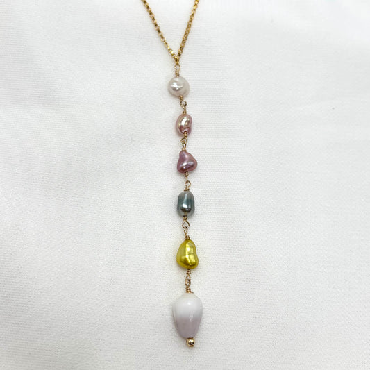 Rainbow Keshi Pearl Cone Shell Necklace