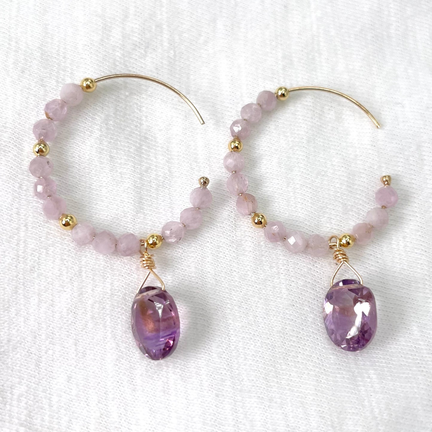 Pink Amethyst Kunzite Hoop Earrings