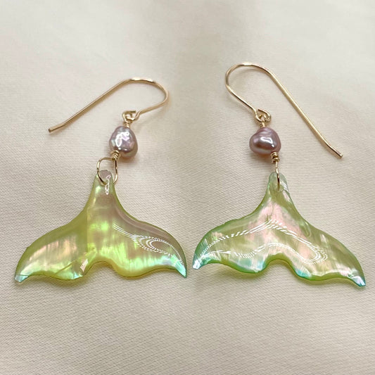 Green Whale Tail Earrings