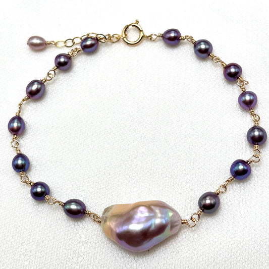 Dark Purple Keshi Pearl Drop Bracelet