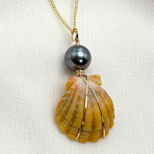 Tahitian Pearl Sunrise Shell Necklace