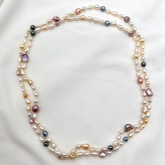 Rainbow Keshi Pearl Rope Strand Necklace