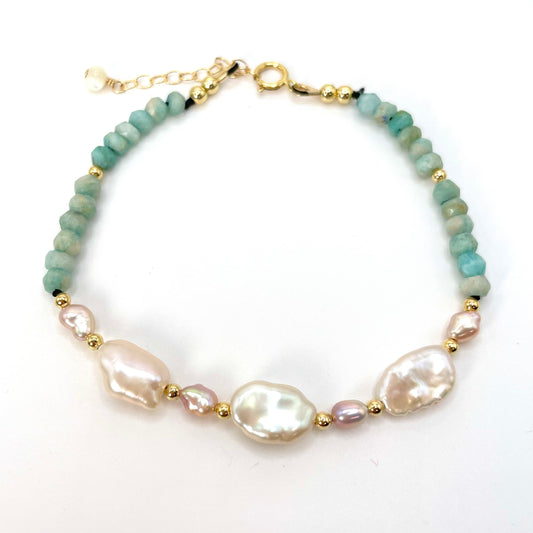 Amazonite Pastel Keshi Pearl Bracelet