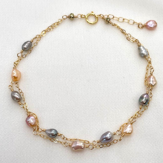 Layered Keshi Pearl Chain Bracelet