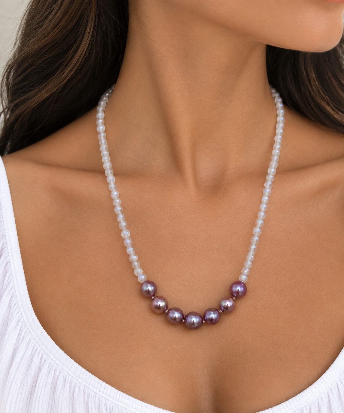 Moonstone Edison Pearl Jewel Strand Necklace